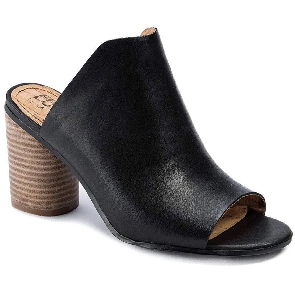 Luca Lane Hilaire leather upper stacked heel peep toe slipon shoes black size 10